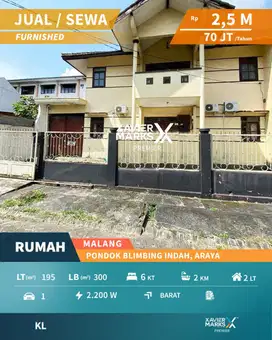 Rumah Furnish Bisa Untuk Kos Banyak Kamar di PBI Araya Malang