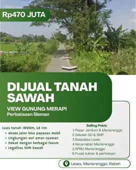INVESTASI SAWAH DENGAN VIEW GUNUNG MERAPI YANG MEMPESONA