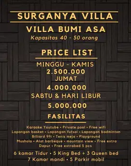 VILLA BUMI ASA puncak bogor view bagus & fasilitas lengkap