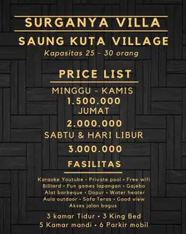 VILLA SAUNG KUTA VILLAGE puncak bogor cocok utk liburan keluarga,tmn2