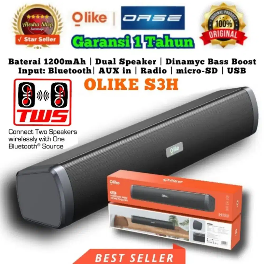 OLIKE S3H SoundBar Dual Speaker Bluetooth Radio FM Stereo Super Bass