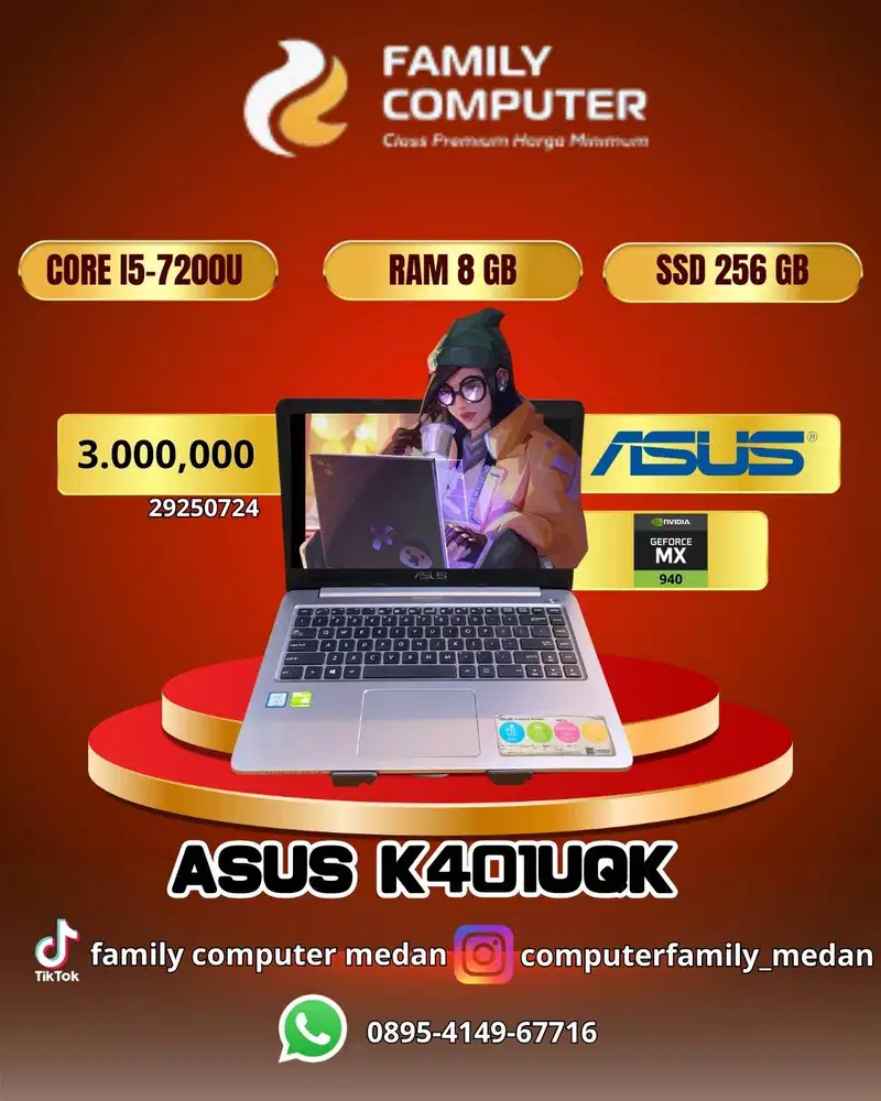 GAMING ASUS K401UQ COREI5|RAM 8GB|NVIDIA 2GB|SSD 256GB|BERGARANSI|OKE