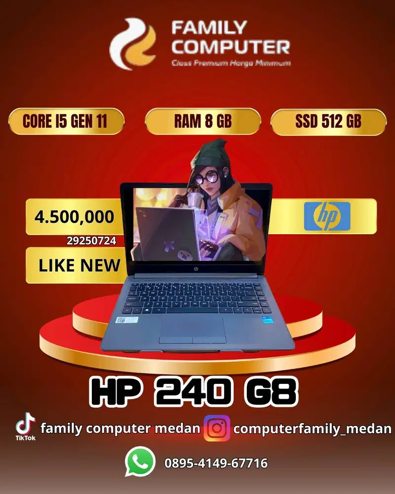 MURAH HP 240 G8|14INC|COREI5 GEN11|RAM 8GB|SSD 512GB|LIKE NEW|GARANSI