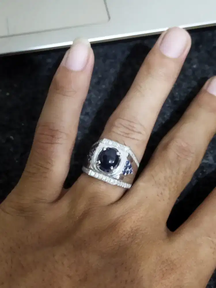 Cincin berlian shapire 4,50ct Perak original