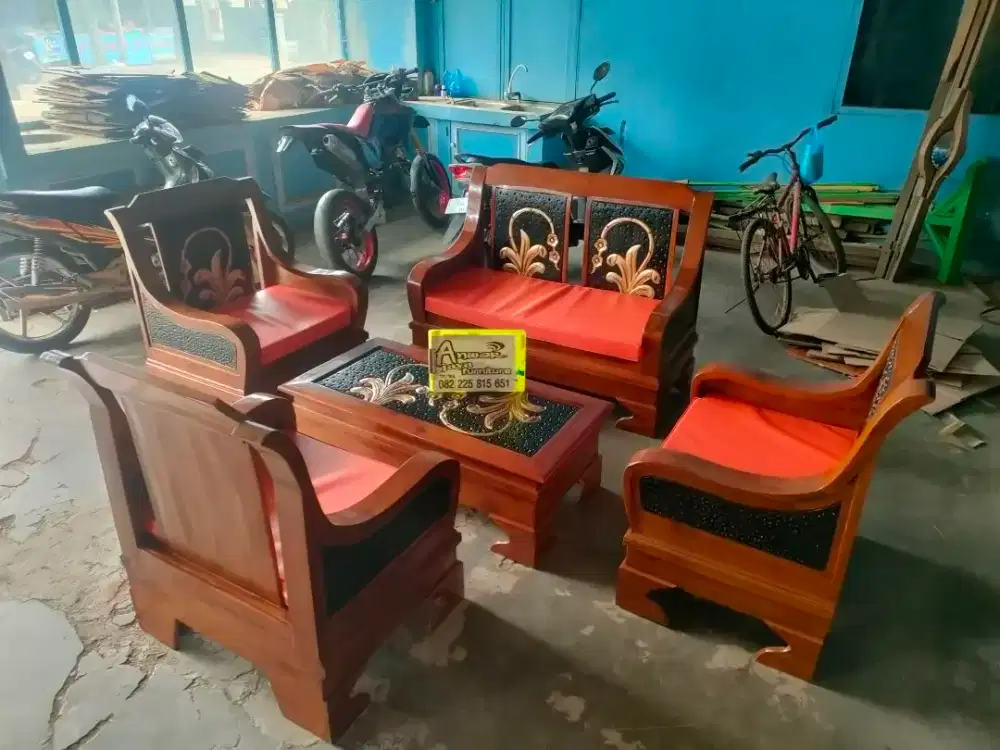 Kursi tamu minimalis semut full kayu jati