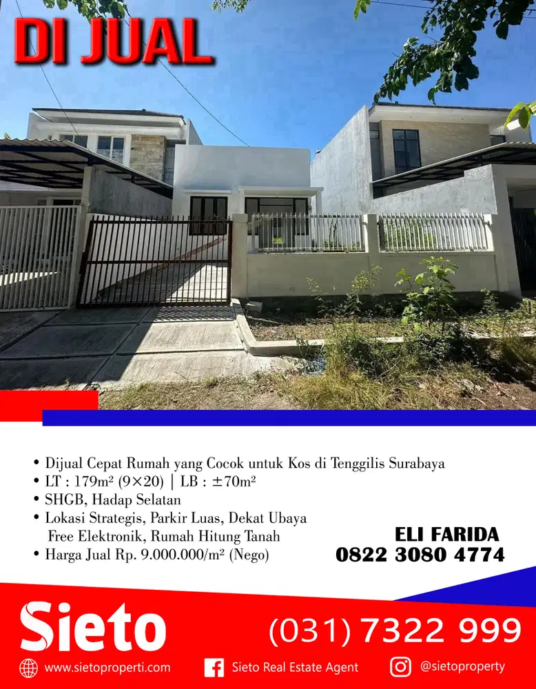 Dijual Cepat Rumah yang Cocok untuk Kos di Tenggilis Surabaya