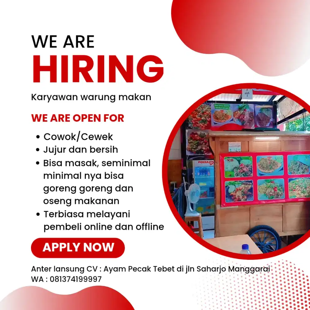 Di cari karyawan buat bantu di warung