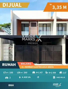 Rumah Premium Baru Gress Di Jalan Kembar Cluster Golf Araya, Malang