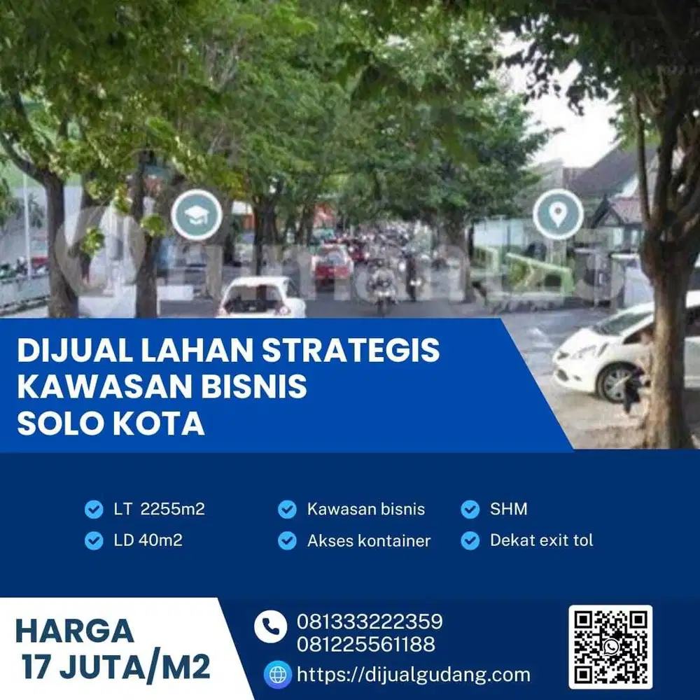 Dijual tanah komersial kawasan bisnis mangkubumen solo luas 2255m