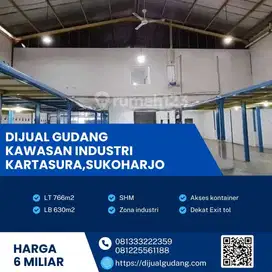 Gudang Dijual BU di Kartasura, Luas 766m², Listrik 11.000W, SHM