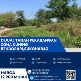 Dijual Murah Tanah Pekarangan di Bendosari,Sukoharjo Luas 49777m2