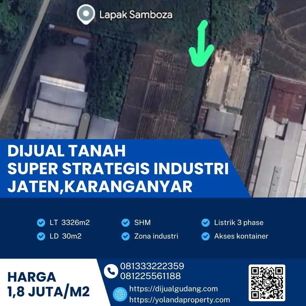 Dijual Tanah Industri Strategis Lokasi Jaten,Karanganyar Luas 3326m2