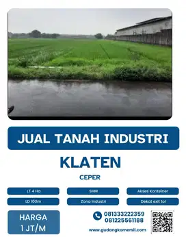Dijual Lahan Zona Industri,Lokasi Ceper Klaten,Luas 1 Ha BU
