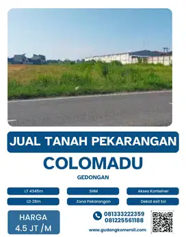 Dijual Lahan Zona Industri,Lokasi Colomadu,Karanganyar,Luas 4345m2