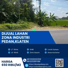 Dijual Lahan Zona Industri Strategis Lokasi Pedan,Klaten Luas 28 Ha