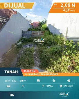Tanah Di Area Jalan Ikan Paus, Tunjungsekar Lowokwaru Kota Malang