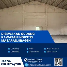 Gudang Siap Pakai di Masaran Sragen 1500m, SHM, 2 Menit dari Exit Tol