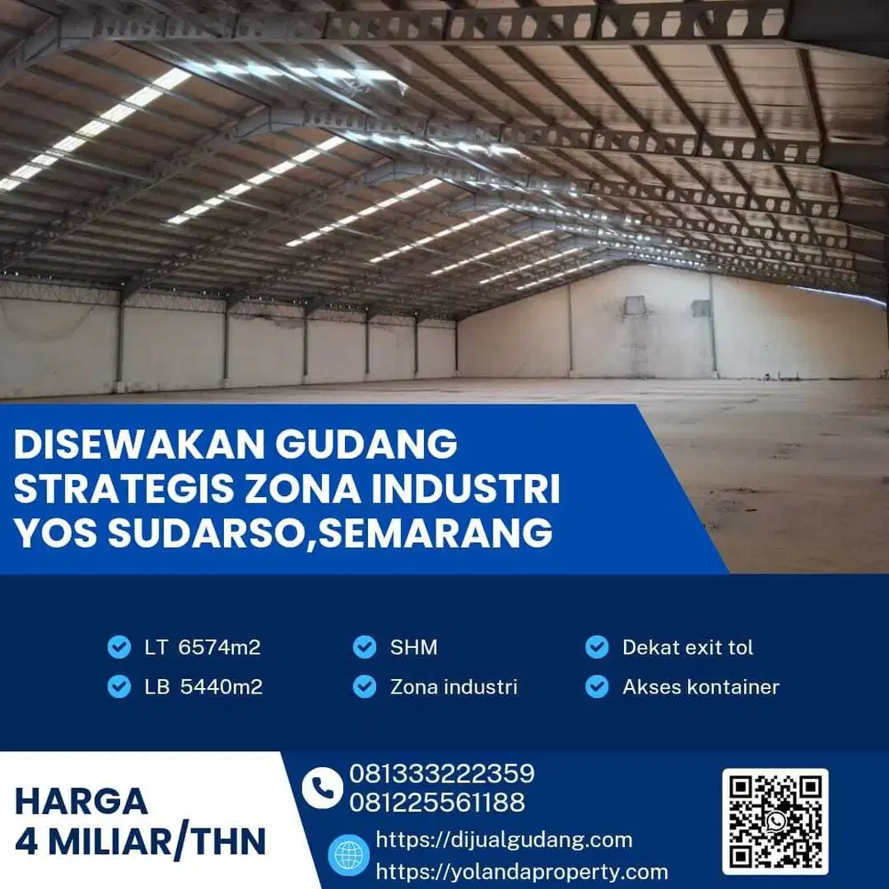Disewakan Gudang Industri Sangat Strategis Yos Sudarso,Semarang 6574m2