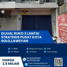 Dijual Ruko 3 Lantai Strategis Pusat kota Solo,Laweyan luas 86m2