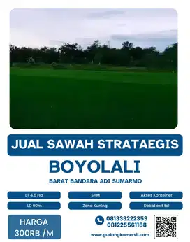 Dijual Lahan Strategis Zona Kuning,waduk cengklik Boyolali,4,6 Ha,BU