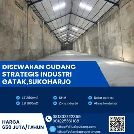 Disewa Gudang Zona Industri Strategis Gatak,Sukoharjo Luas 2500m2