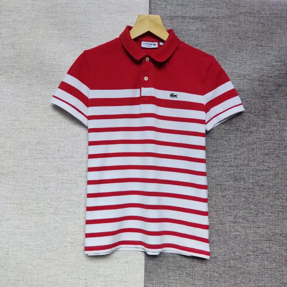 Kaos polo shirt Lacoste Striped RED WHITE Colour Size S