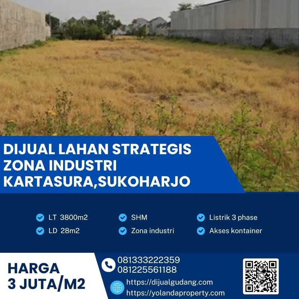 Dijual Lahan Super Strategis Industri Kartasura,Sukoharjo Luas 3800m2