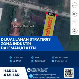 Tanah Industri Strategis 3610m² Dijual Daleman Klaten Dekat Akses Tol
