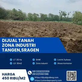 Dijual Tanah Industri Sangat Strategis Lokasi Tangen,Sragen Luas 25 Ha