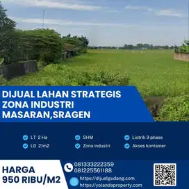 Dijual Lahan Strategis Industri Lokasi Masaran,Sragen Luas 2 Hektar