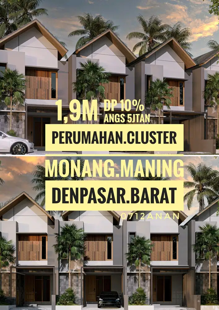 Perumahan cluster tingkat 3 kamar di Monang Maning Denpasar Barat Bali