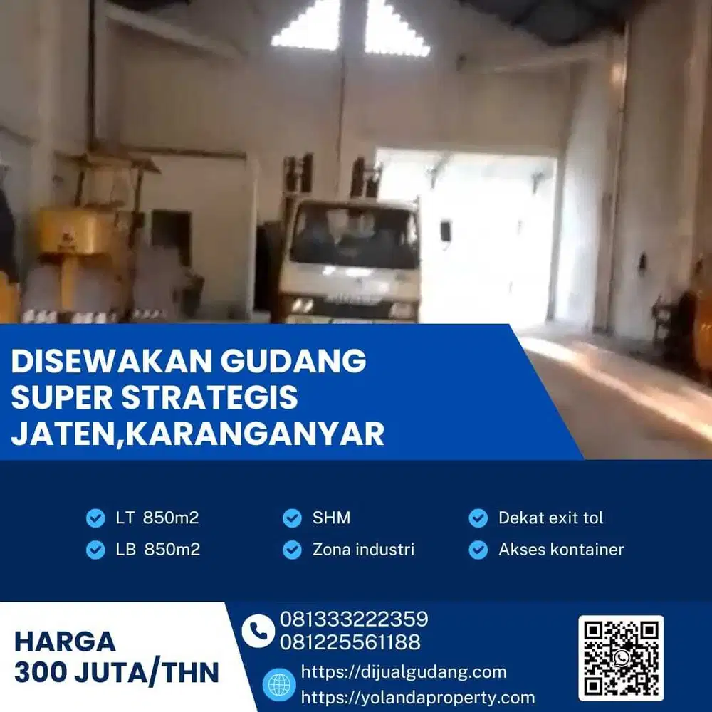 Disewa Gudang Super Strategis Lokasi Jaten, Karanganyar 850m2