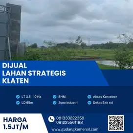 Dijual Cepat Lahan Industri,Lokasi Ceper,Klaten,Luas 10 Ha Bu!