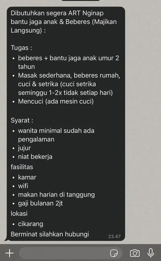 Dicari Art nginap
