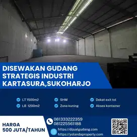Disewa Gudang Kawasan Industri Strategis Kartasura,Sukoharjo 1500m