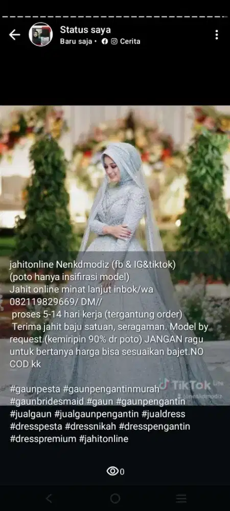 Trima jahitan online gaun pengantin modiz
