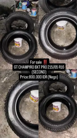 For sale ‼️
GT CHAMPIRO BXT PRO 215/65 R16
Price:800.000 IDR