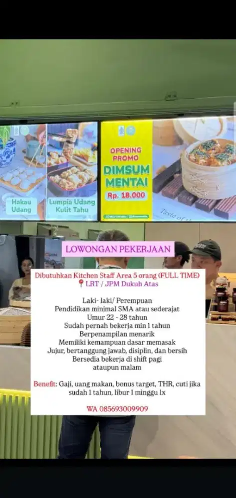 Dibutuhkan kitchen staf full time