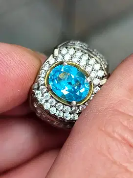 Batu blue topaz Swiss 2.40 carat ring perak memo MRI