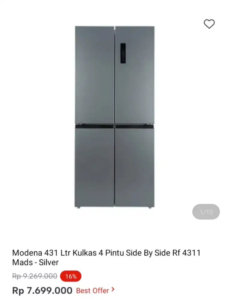 Modena 431 Ltr Kulkas 4 Pintu Side By Side Rf 4311 Mads - silver