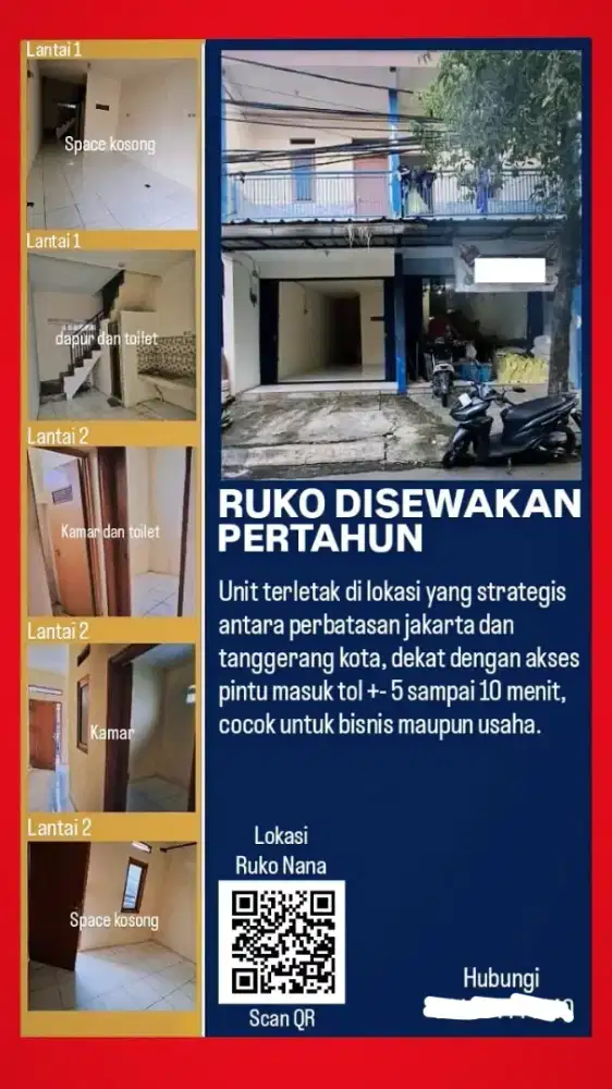 Disewakan ruko pertahun