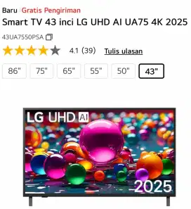 Smart TV 43 inci LG UHD 4K 2025