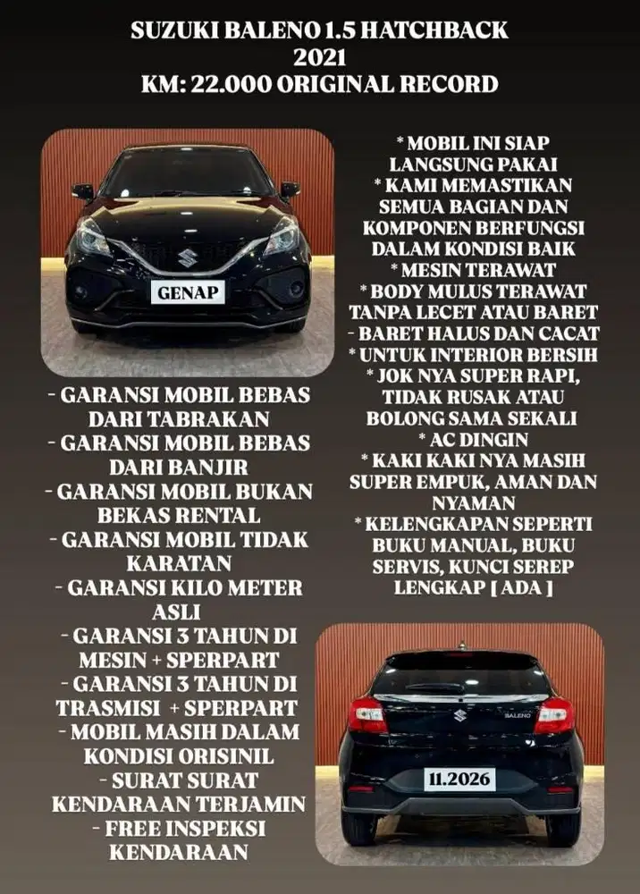 [ KM 22.000 ORIGINAL ] SUZUKI BALENO HATCHBACK 1.5 AT 2021 SIAP PAKAI