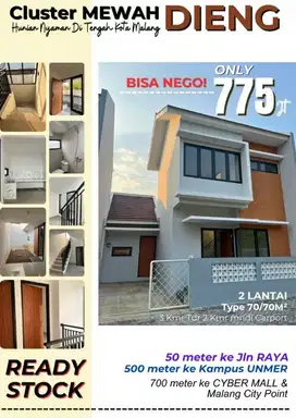 RUMAH DIENG SIAP HUNI 2 LANTAI DEKAT UB