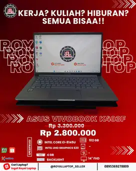 ASUS VIVOBOOK K403F INTEL CORE I3-8145U RAM 4 GB SSD 512 GB INTEL UHD