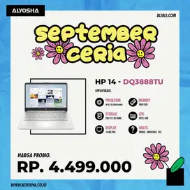 Promo September HP 14s DQ3888 Intel Dualcore n4500 8Gb Ram 512GB ssd