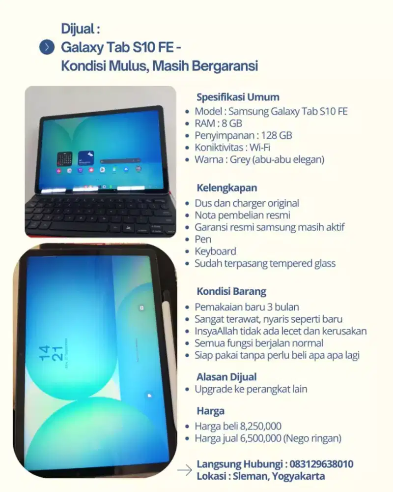 Dijual: Galaxy Tab S10 FE - Kondisi Mulus, Masih Bergaransi