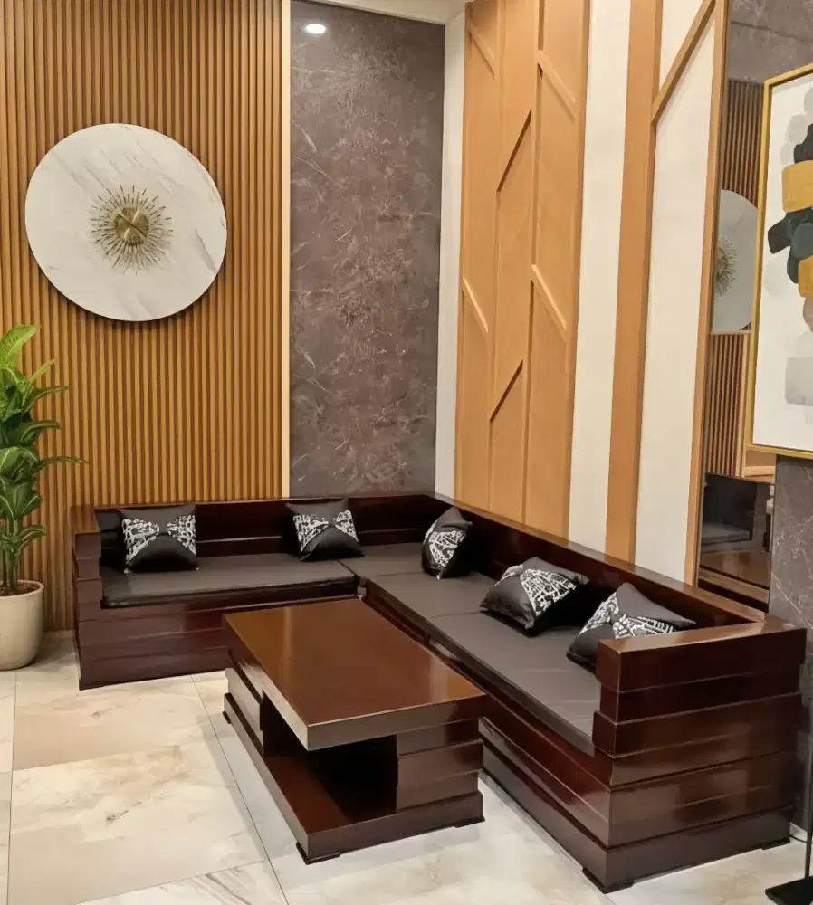 Kursi Sudut Jati Modern Elegan-Desain Mewah & Nyaman untuk Ruang Tamu