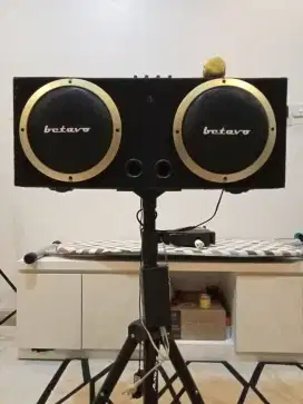 1 SET KARAOKE PORTABLE DOUBLE SPEAKER + STAND 600 WATT (BLUETOOTH)