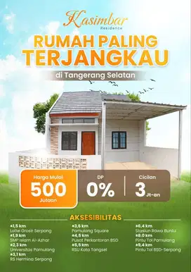 Rumah Cluster Dijual Di Kota Tangerang Selatan Tangsel SIAP HUNI DP 0% Cicilan mulai 3Jutaan